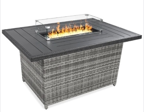 Wicker Propane Fire Pit Table, 50,000 BTU w/ Glass Wind Guard, Cover - 52in, Appears New, Retail $499.99 - Lot 5