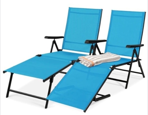 Set of 2 Outdoor Patio Chaise Recliner Lounge Chairs w/ Rust-Resistant Frame, Appears New - Lot 144