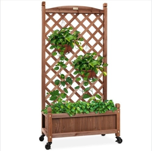 Wood Planter Box & Lattice Trellis w/ Drainage, Optional Wheels - 60in, Appears New - Lot 100