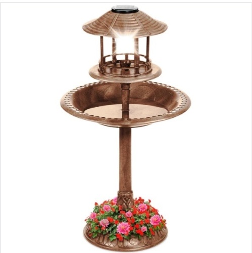Solar Lighted Outdoor Pedestal Bird Bath w/ Planter, Decorative Bird Cage, Appears New - Lot 107