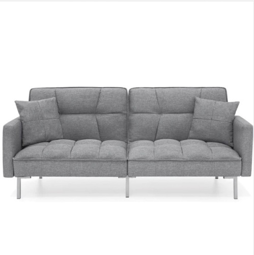Convertible Linen Tufted Futon w/ 2 Plush Pillows, Split-Back Design, Appears New - Lot 80