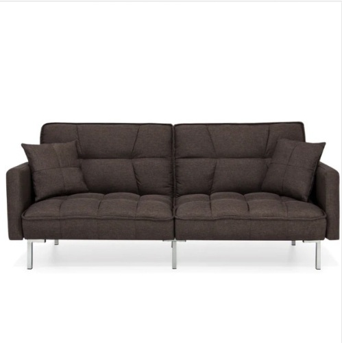 Convertible Linen Tufted Futon w/ 2 Plush Pillows, Split-Back Design, Appears New - Lot 90