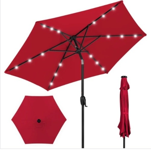 Outdoor Solar Patio Umbrella w/ Push Button Tilt, Crank Lift - 7.5ft, Appears New - Lot 121