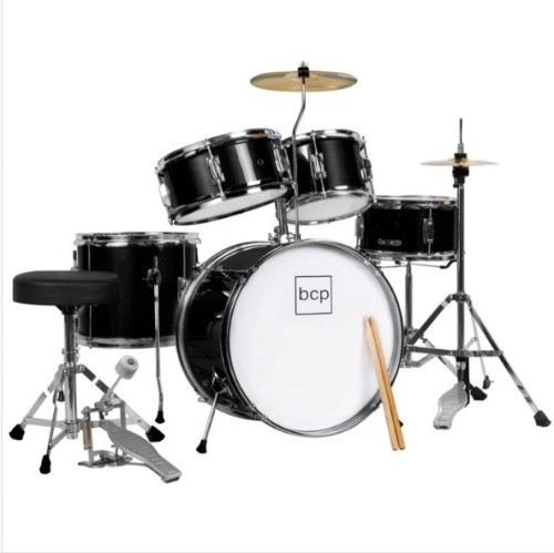 Kids Beginner All Wood Acoustic Drum Kit Starter Set w/ Stool, Drumsticks, Appears New - Lot 156