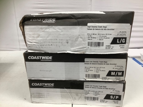 Lot of (3) Trash Bags - 150 ct. Large, 250 ct. Medium, 500 ct. Small - Lot 150