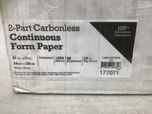 2 Part Carbonless Continuous Form Paper - Lot 533