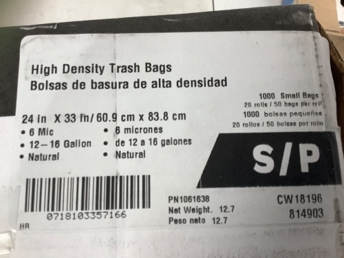 Case of (1000) Small Trash Bags - Lot 324