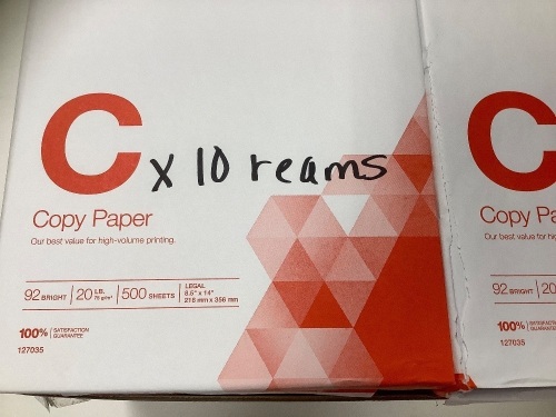 Lot of (10) Reams 8.5"x14" Legal Office Paper - Lot 414