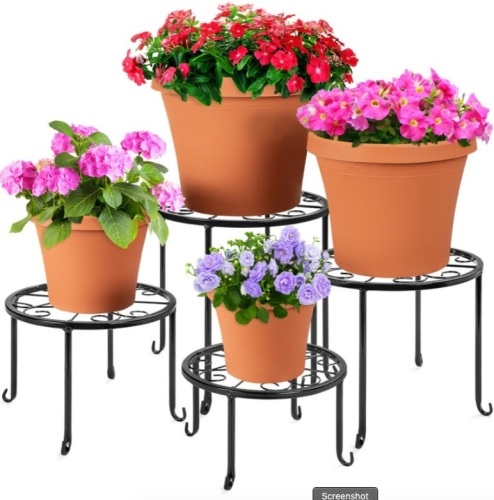 Set of 4 Indoor Outdoor Metal Nesting Plant Stands, Flowerpot Holders - Lot 10