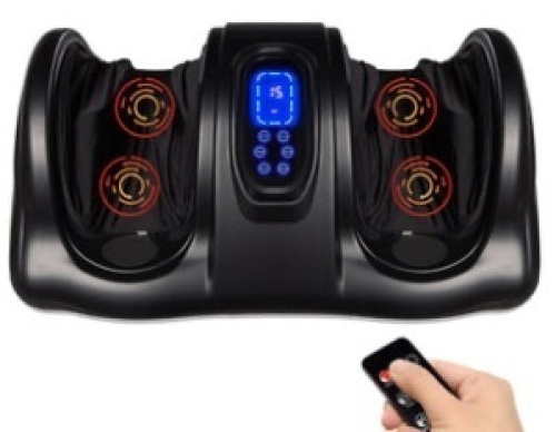 Therapeutic Foot Massager w/ High Intensity Rollers, Remote, 3 Modes, Satin Black - Lot 40