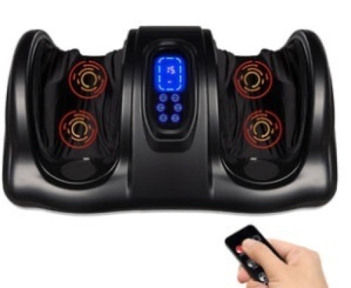 Therapeutic Foot Massager w/ High Intensity Rollers, Remote, 3 Modes, Satin Black - Lot 41