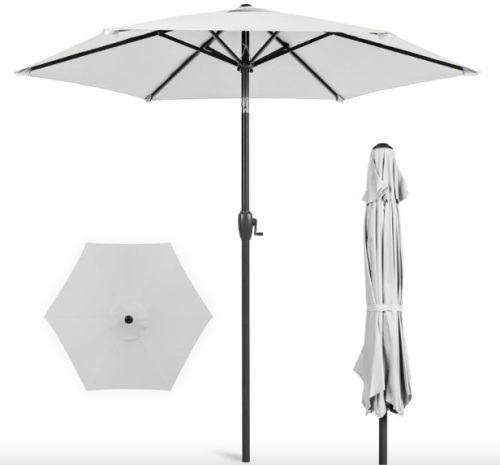 Outdoor Market Patio Umbrella w/ Push Button Tilt, Crank Lift - 7.5ft - Lot 62