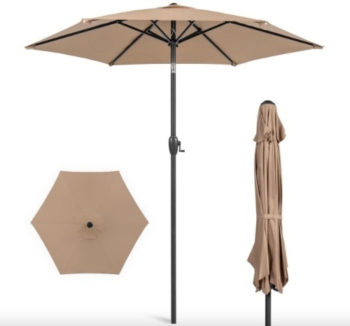 Outdoor Market Patio Umbrella w/ Push Button Tilt, Crank Lift - 7.5ft - Lot 64