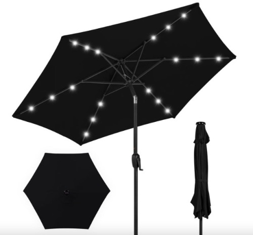 Outdoor Solar Patio Umbrella w/ Push Button Tilt, Crank Lift - 7.5ft - Lot 66