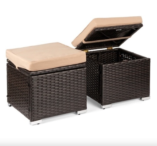 Set of 2 Wicker Ottomans, Multipurpose w/ Removable Cushions, Steel Frame - Lot 68