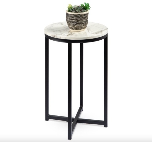 Round Coffee Side Table w/ Faux Marble Top, Metal Frame - 16in - Lot 70