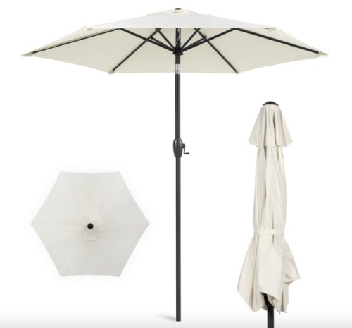 Outdoor Market Patio Umbrella w/ Push Button Tilt, Crank Lift - 7.5ft - Lot 73