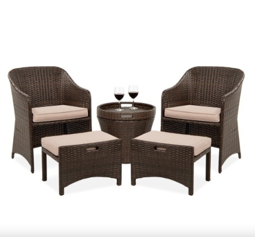 5-Piece Outdoor Wicker Bistro Set w/ Side Storage Table, No Assembly - Lot 74