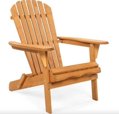 Folding Wooden Adirondack Chair Accent Furniture w/ Natural Finish - Brown - Lot 82
