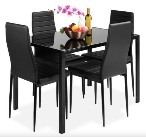 5-Piece Dining Table Set w/ Glass Top, Leather Chairs - Lot 86