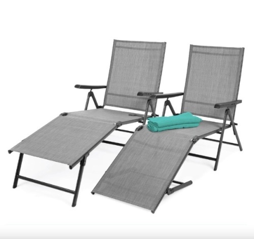 Set of 2 Outdoor Patio Chaise Recliner Lounge Chairs w/ Rust-Resistant Frame - Lot 93