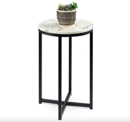 Round Coffee Side Table w/ Faux Marble Top, Metal Frame - 16in - Lot 114