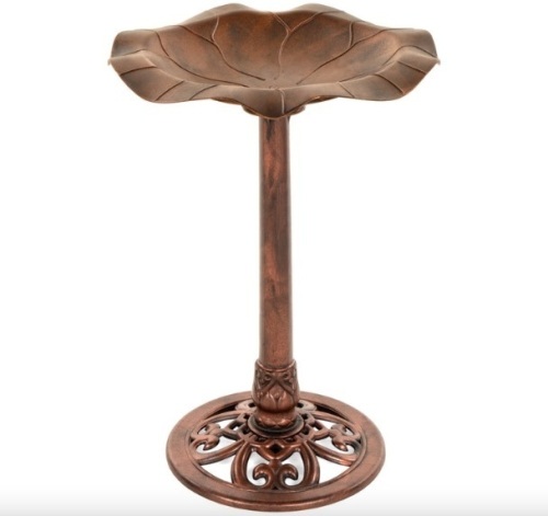 Lily Leaf Pedestal Bird Bath Decoration Accent w/ Floral Accents - Lot 115