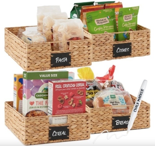 Set of 4 Water Hyacinth Pantry Baskets w/ Chalkboard, Chalk Marker - Lot 116