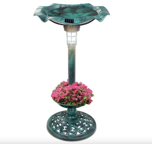 Solar Lighted Bird Bath w/ Planter - Lot 118