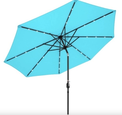 Solar LED Lighted Patio Umbrella w/ Tilt Adjustment, UV-Resistance - 10ft - Lot 121