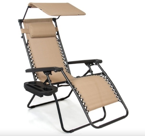Folding Zero Gravity Recliner Patio Lounge Chair w/ Canopy, Side Tray - Lot 122