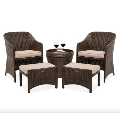 5-Piece Outdoor Wicker Bistro Set w/ Side Storage Table, No Assembly - Lot 126