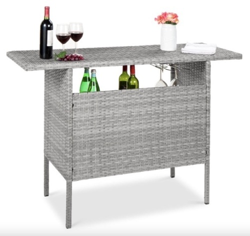 Outdoor Wicker Bar Counter Table w/ 2 Steel Shelves, 2 Rails - Lot 127