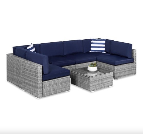 7-Piece Modular Wicker Sectional Conversation Set w/ 2 Pillows, Cover - Lot 131