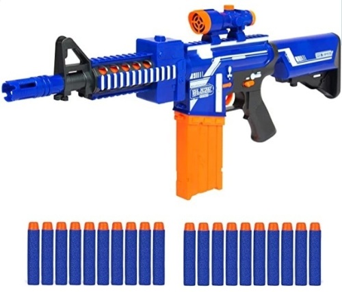 Motorized Foam Dart Blaster, Toy Combat Battle Set w/ Electric Motor, High-Capacity Drum, 20 Soft Darts, Long Distance Shooting - Multicolor - Lot 143