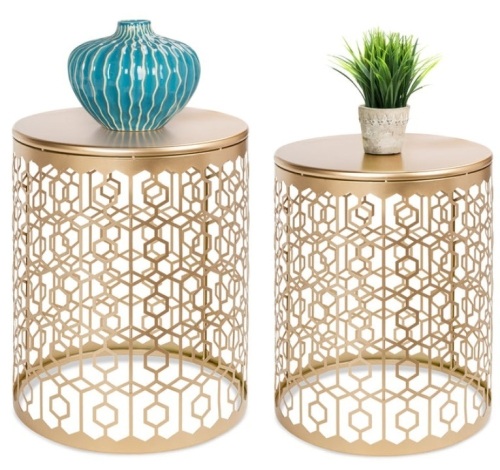 Set of 2 Decorative Round Side Accent Table Nightstands w/ Nesting Design - Lot 144