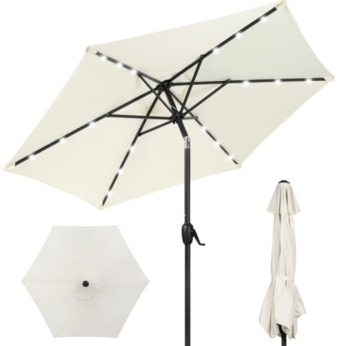 Outdoor Solar Patio Umbrella w/ Push Button Tilt, Crank Lift - 7.5ft, Cream - Lot 151