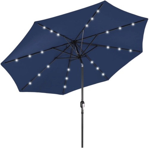 Solar LED Lighted Patio Umbrella w/ Tilt Adjustment, UV-Resistance - 10ft, Navy Blue - Lot 152