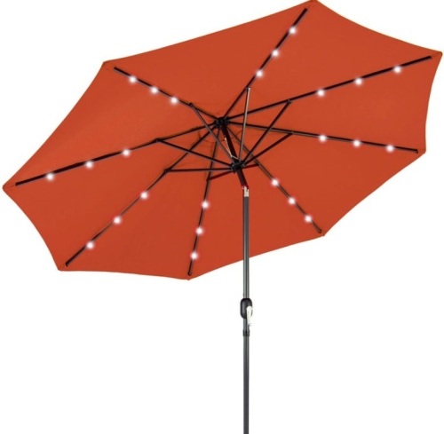 Solar LED Lighted Patio Umbrella w/ Tilt Adjustment, UV-Resistance - 10ft, Rust - Lot 154