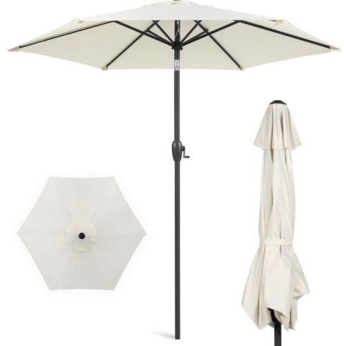 Outdoor Market Patio Umbrella w/ Push Button Tilt, Crank Lift - 7.5ft, Cream - Lot 155