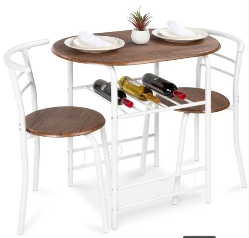 3-Piece Wooden Table & Chairs Dining Set w/ Lower Storage Shelf, White/Brown - Lot 165
