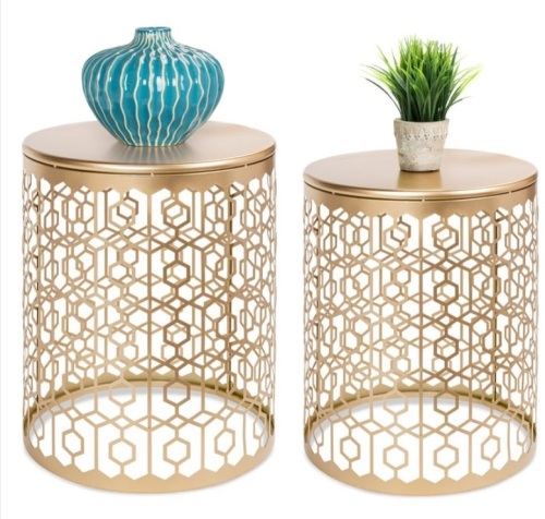 Set of 2 Decorative Round Side Accent Table Nightstands w/ Nesting Design - Lot 167