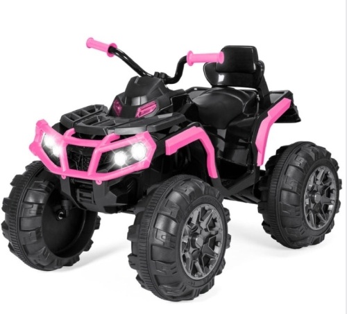 12V Kids Ride-On 4-Wheeler Quad ATV Car w/ 3.7mph Max, Bluetooth, Headlights, Pink - Lot 168
