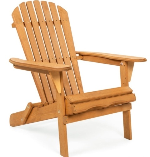 Folding Wooden Adirondack Chair Accent Furniture w/ Natural Finish - Brown - Lot 173