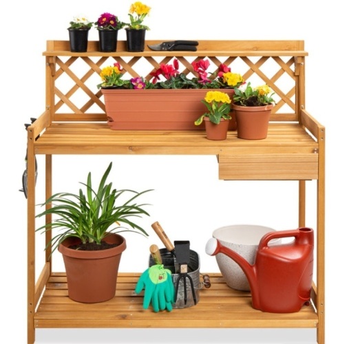 Wooden Garden Potting Bench Workstation w/ Cabinet Drawer, Open Shelf - Lot 175