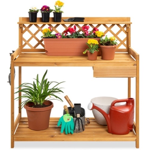 Wooden Garden Potting Bench Workstation w/ Cabinet Drawer, Open Shelf - Lot 176