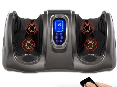 Therapeutic Foot Massager w/ High Intensity Rollers, Remote, 3 Modes, Gray - Lot 194
