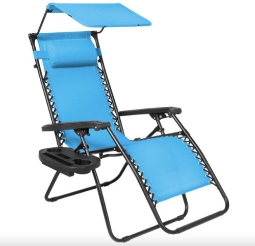 Folding Zero Gravity Recliner Patio Lounge Chair w/ Canopy, Side Tray - Lot 214