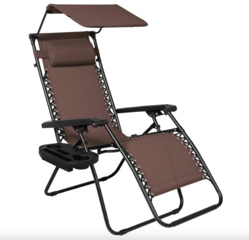 Folding Zero Gravity Recliner Patio Lounge Chair w/ Canopy, Side Tray - Lot 215