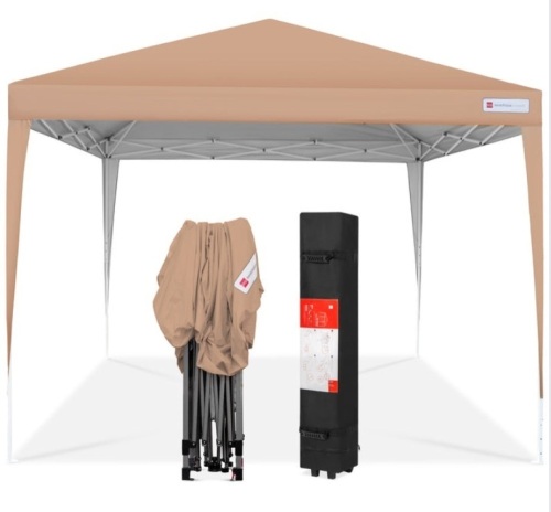 Outdoor Portable Pop Up Canopy Tent w/ Carrying Case, 10x10ft, Tan - Lot 238